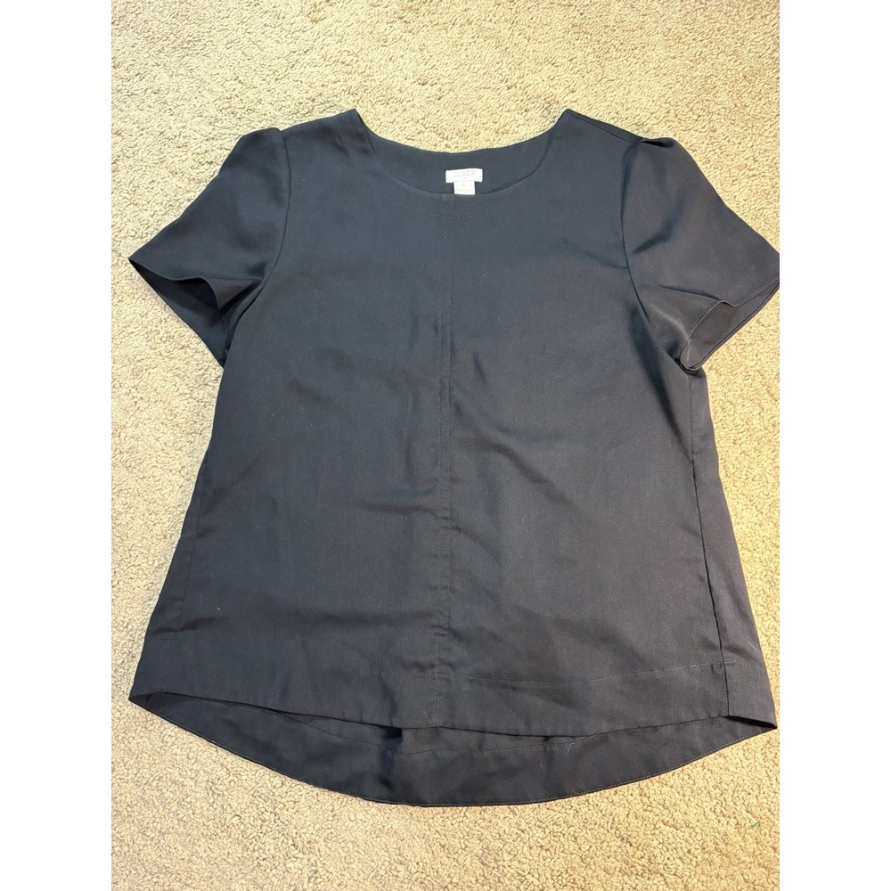J.Crew Blouse Women Small Black Cap Sleeves Round Neck Office Professional